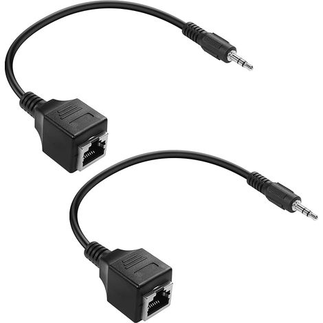 Lot de 2 adaptateurs réseau RJ45 vers 1/8" stéréo 3,5 mm mâle stéréo 3,5 mm vers prise RJ45 femelle sur prise Ethernet Cat5 et Cat6 (1/5)