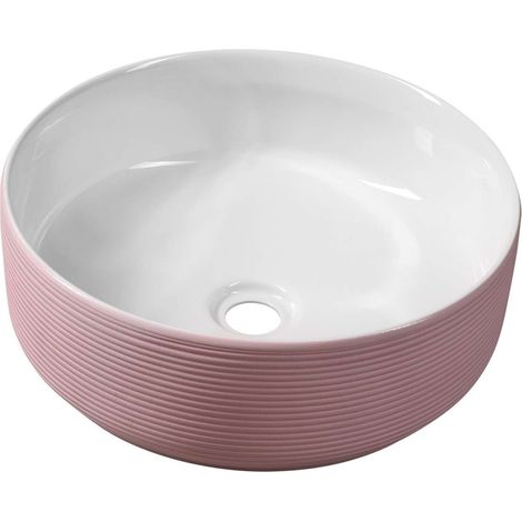 Sapho - Lavabo sobre encimera Ardea, diámetro 41 cm, sin rebosadero, sin orificio para el grifo, blanco/rosa AR041 (1/5)