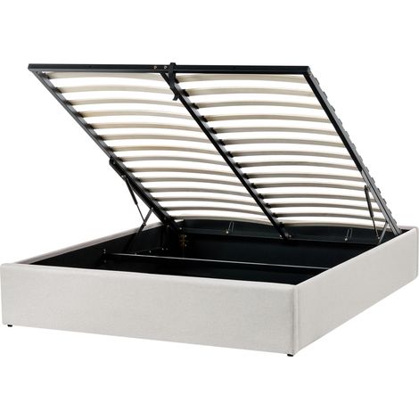 Cama con almacenaje moderna sin cabecero tapizada de tela de poliéster beige claro 140 x 200 cm Dinan