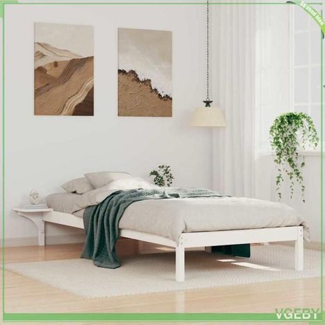 Cadre de lit - ABI - Blanc - Pin massif - Tables de chevet intégrées - 80 x 220 cm (1/5)