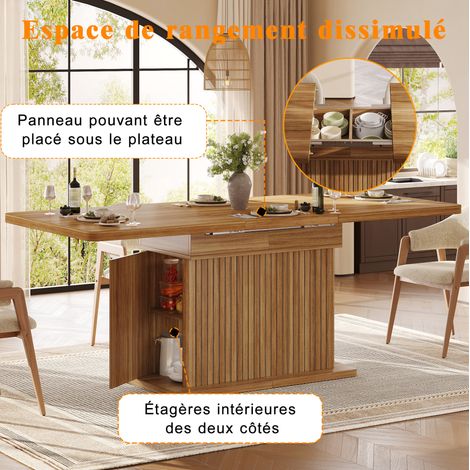 Mesa extensible 120-160x80x76 cm de Melaminado marrón oscuro con almacenaje para comedor FloraGrace (1/5)