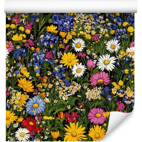 Wildblumen-Tapete in Gelb und Olivgrün für Wohn- und Schlafzimmer, 50 x 1000 cm (1/5)