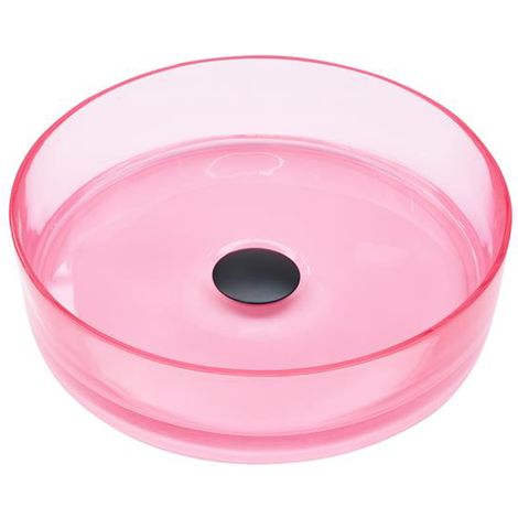 Lavabo sobre encimera de baño redondo solid surface semitransparente 36 cm rosa Tolosa