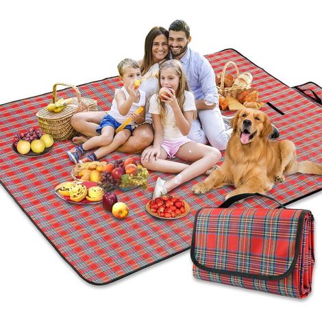 Manta de picnic impermeable y portátil, esterilla de playa, manta de camping familiar, manta grande plegable resistente a la arena para senderismo, 150x200cm (roja) (1/5)