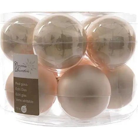 Caja de 10 bolas de Navidad de vidrio perla brillantes y mate 6 cm