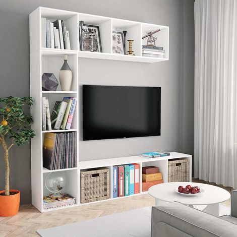 vidaXL Mueble de TV y librería 3 piezas blanco 180x30x180 cm (1/5)