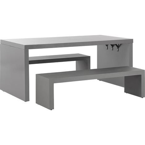 Conjunto de comedor de jardín mesa rectangular de cemento reforzado gris 2 bancos en forma de U 4 plazas resistente al agua Taranto
