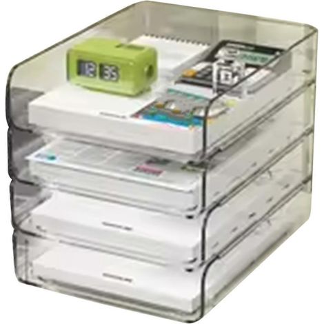 Dokumentenablage, Briefablage, stapelbarer 4-stöckiger Schreibtischorganizer aus Acryl, transparenter Büro-Aktenorganizer, Schreibtischorganizer (1/5)