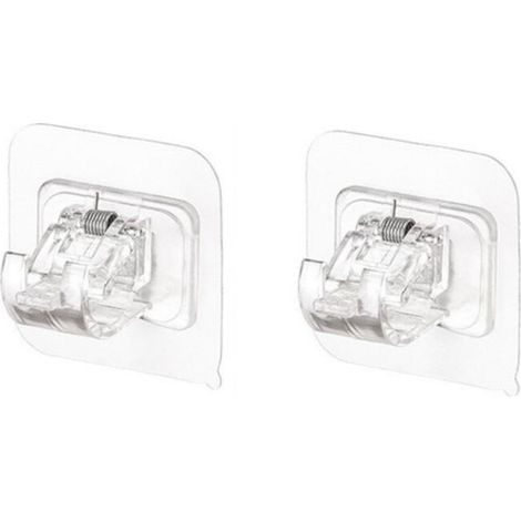 Trade Shop - GANCI TRASPARENTI 2PZ SENZA FORARE PVC STAFFE AUTOADESIVE PER TENDE PORTASCIUGAMANI SOSPESI -