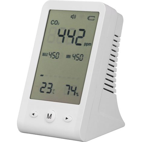 Détecteur de CO2 de bureau avec thermomètre et hygromètre, mesure précise de la qualité de l'air intérieur, alarme intégrée (1/5)