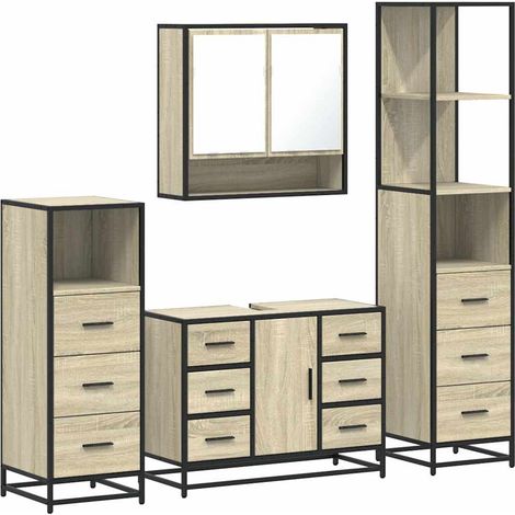 Maison Exclusive - 4-tlg. Badmöbel-Set Sonoma-Eiche Holzwerkstoff