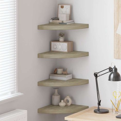 Eck-Schweberegale 4 Stk. Eichen-Optik 35x35x3,8 cm MDF