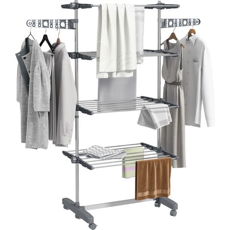 Wäschenständer Wäschetrockner 5 Ebenen. klappbar. One-Klick-System. 142 cm x 55 cm x1 72 cm. Grau + Silber (1/4)