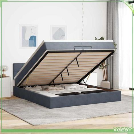 Cadre de lit ottoman - 3311796 - 200x200 cm - Velours gris foncé - Rangement coffre hydraulique (1/5)