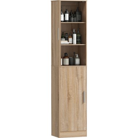 HOMCOM Colonna Bagno a 2 Armadietti con 6 Ripiani Regolabili Color Legno (1/5)