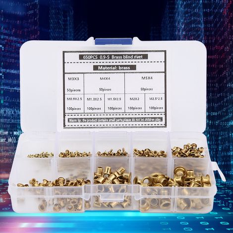 Kit de 650 œillets en laiton creux et rivets métalliques pour boutonnières, accessoires de quincaillerie, classement inclus (1/5)