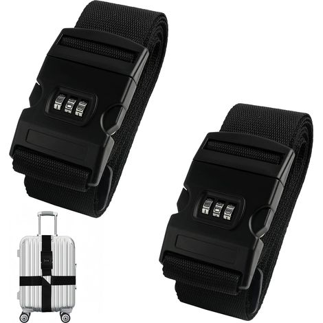 2 PCS Valise Réglables avec Serrure à Combinaison, Sangles à Bagage, Sangle Croisée pour Valise, Convient pour Valises de 18 à 30 Pouces, Sécurité Renforcée pour Voyages, Noir (1/5)