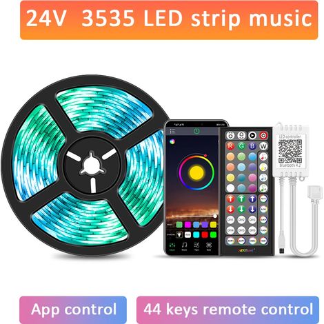 (24V, 30m) (prise européenne) Bande lumineuse LED avec changement de couleur RGB synchronisé avec la musique, prend en charge le contrôle par application. (1/5)