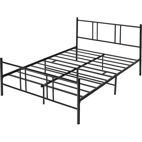 COSTWAY Marco de Cama Doble de Metal, Estructura de Cama de Plataforma con Cabecero y Estribo, Listones de Acero para Colchón 160 x 200 cm, sin Muelles, Fácil de Montar, Negro (160x200) (1/5)