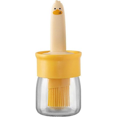 Ensemble de 2 pièces pour barbecue : pinceau à badigeonner et flacon d'huile : pinceau à badigeonner en silicone avec distributeur d'huile pour griller, mariner et cuisiner. (1/4)