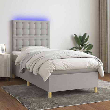 Cama box spring colchón y luces LED tela gris claro 80x200 cm (1/5)