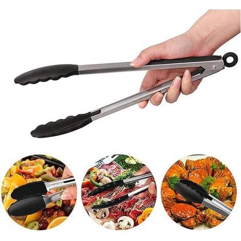 Pince Cuisine Professionnel – Ustensiles de cuisine pour cuisiner, servir et griller,18cm - Noir – Pince Barbecue (1/4)
