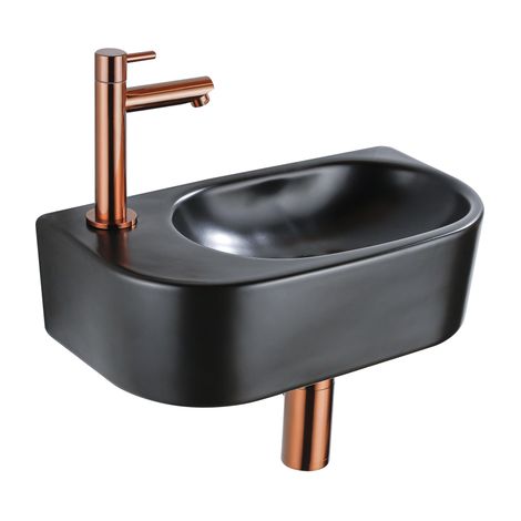 Fugaflow Efficiente Pietra Ensemble de fontaine - 40x21,5x12cm - gauche - lisse - demi-rond - 1 trou de robinet - céramique - robinet de fontaine