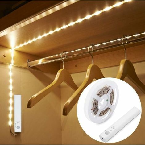 Ruban Lumineux LED avec Capteur de Présence, 1 Mètre Lampe d'Armoire Rechargeable, Éclairage de Rangement pour Couloir/Dressing/Garage, Bande Autocollante (1M) (1/4)
