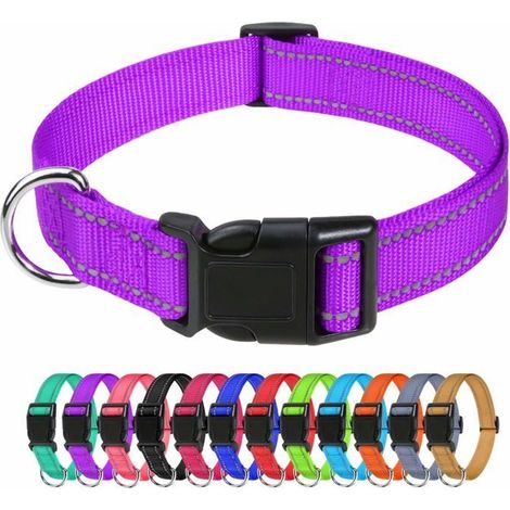 Reflektierendes Nylon-Hundehalsband, klassisches verstellbares Halsband mit Schnellverschluss, lila, 2 cm breit (XS 20-30 cm) (1/5)