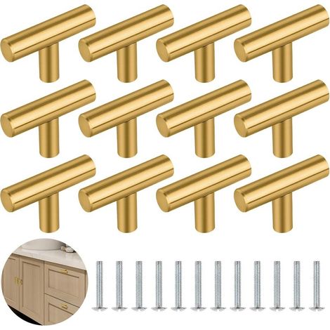 12-teiliges Möbelgriff-Set, 50-mm-Türknöpfe, T-förmige Schubladengriffe, Vintage-Möbelknöpfe für Kleiderschrank- und Schrankmöbel (Gold) (1/5)