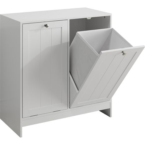 CAIziPanier à linge basculant avec panier amovible, armoire de rangement dissimulée pour linge, meuble de rangement pour linge de salle de bain, organisateur de maison autoportant, blanc