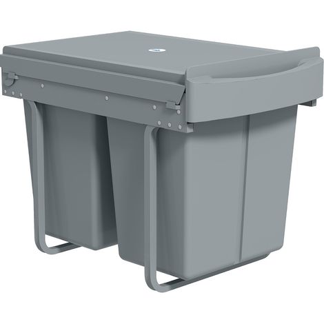Poubelle encastrable coulissante 40 L, 2 x 20 L, sous plan de travail, bacs amovibles en plastique, structure métal gris anti-traces - CHICFURN (1/5)