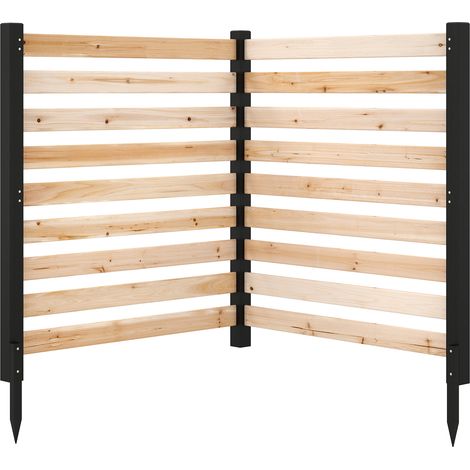 Clôture Jardin 2 Panneaux, Barriere Jardin à Lattes Modulable en Bois de Sapin avec Piquets, pour Poubelle, Climatiseur, 99x99x107CM, Naturel (1/5)