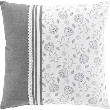 Coussin dehoussable 45 x 45 cm coton/polyester imp.+dentelle Flavie (1/5)