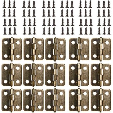 18 x 15 mm Charnière Plate, 50Pièces Mini Charnière Rétro en Bronze Antique, Durable et Robuste Charniere Porte avec 200 Vis pour Boîte Coffre à Bijoux Cabinet DIY Accessoires (Bronze) (1/4)