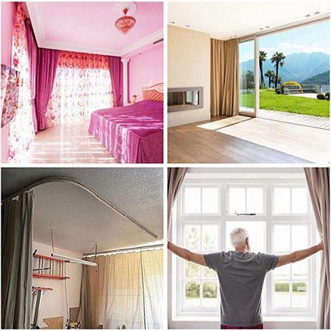 Kit de tringle à rideaux flexible de 3,5 m pour plafond, avec barre de fenêtre droite et courbée, pour la décoration de la chambre, du bureau et des rideaux de douche. (1/4)