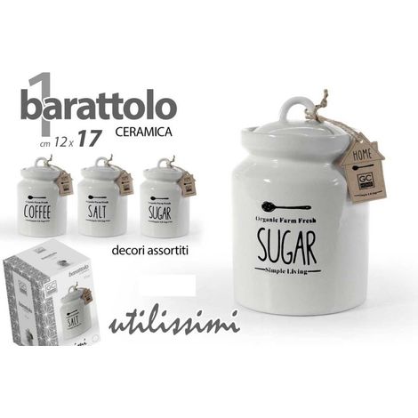 1 PZ Barattolo da Cucina per Sale Zucchero o Caffè in Ceramica 12 x 12 x 17 cm (1/3)