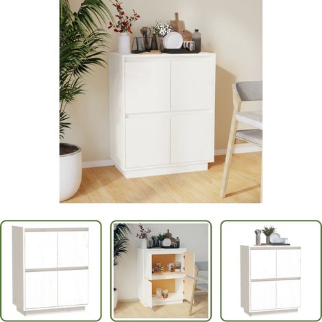 Holzbeistelltisch - Sideboard Weiß 60x34x75 cm Massivholz Kiefer (1/5)