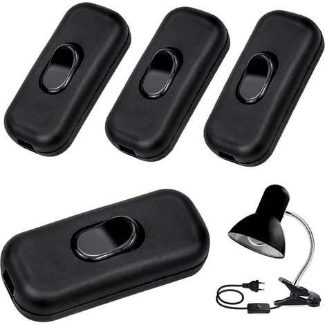 Interrupteur à Touche Basculante, 4 Pièces Inline Interrupteur Bi-polaire En ligne Cordon Interrupteur 6A, 250V Interrupteur À Bascule pour Petit Appareil ou Lampe(Noir) (1/5)