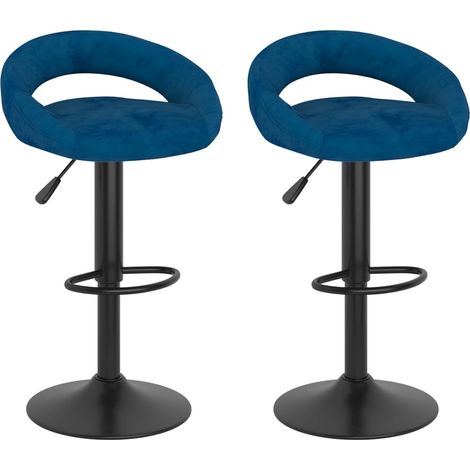 Barhocker 2 Stk. Blau Samt