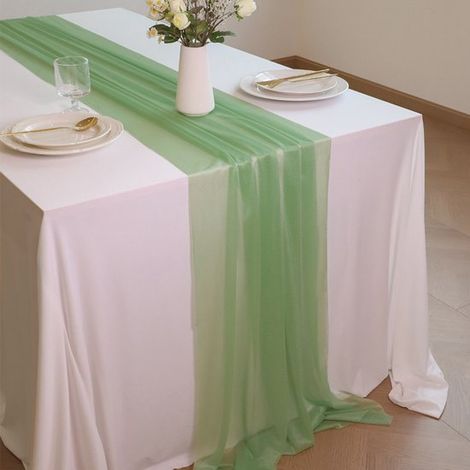 Runner da tavola in chiffon trasparente 75 x 300 cm. Romantico runner da tavola in tulle, decorazione in stile bohémien per matrimoni, feste e addii al nubilato. (1/5)