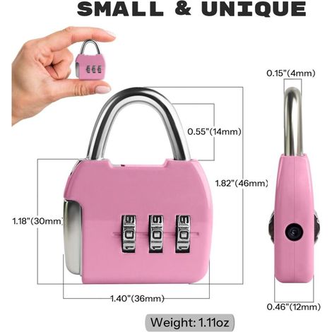 Lot de 2 Petit cadenas à combinaison, combinaison à 3 chiffres, cadenas de voyage, cadenas portable avec code pour valise, boîte, agenda, rose et bleu (1/4)
