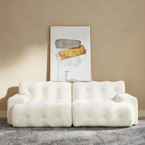 Sofa modulable 2 places en velours côtelé beige chaud 224 cm (1/5)