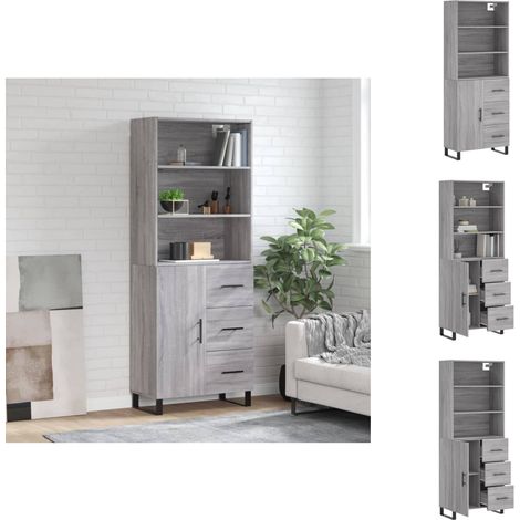 Sideboards - Living Highboard Grau Sonoma 69,5x34x180 cm Holzwerkstoff (1/5)