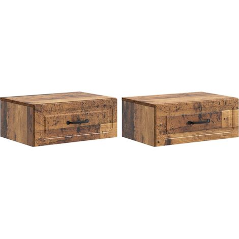Mesita de Noche de Pared con cajón 2 pcs Madera envejecida