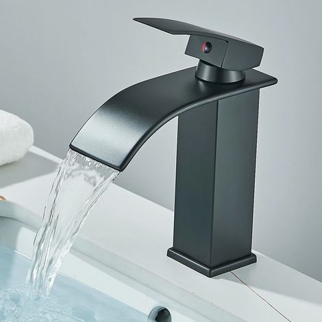 Robinet de lavabo noir cascade moderne – Sans conduites d’eau (1/5)