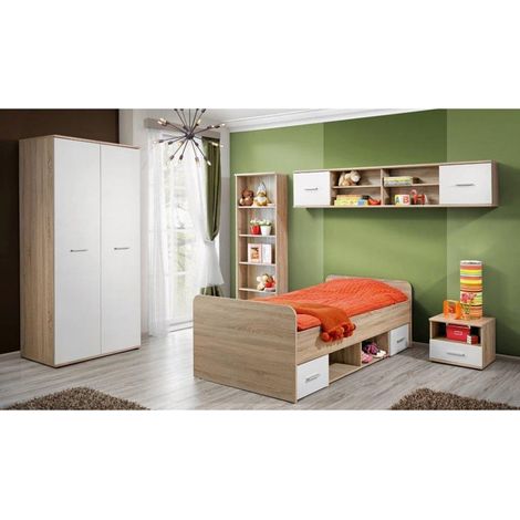 Ensemble de meuble de chambre  - DINO II - 5 éléments - Chêne et blanc - Livraison gratuite