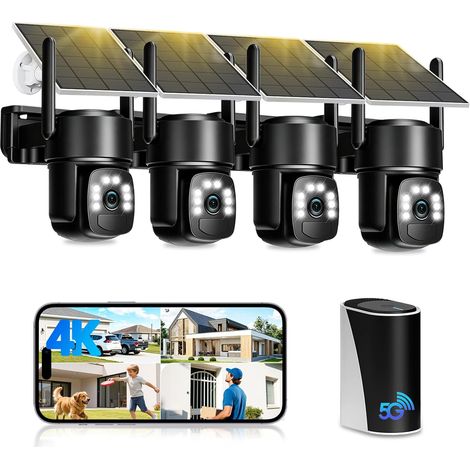 4K Camera Surveillance WiFi Exterieure sans Fil,Kit de 4 Caméras Solaires Extérieur avec Home Station,sans Abonnement,Stockage Local Intégré 32 Go,360° PTZ,Suivi Automatique,Vision Nocturne,2,4/5 GHz (1/5)