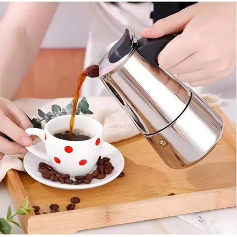 Cafetière italienne Moka en acier inoxydable, cafetière italienne à percolation, cafetière cubaine, cafetière Greca, 300 ml, 20 x 10 x 10 cm (1/4)