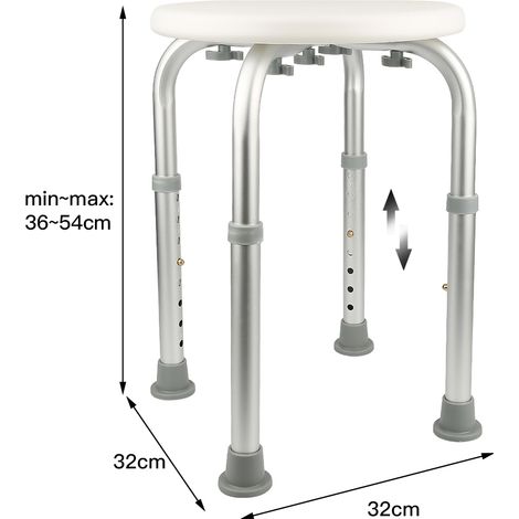 Sgabello da doccia rotondo in alluminioregolabile in altezza32 × 32 × 36-54 cm (1/5)
